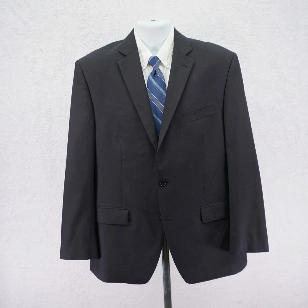 Calvin Klein Textured Wool Blend Blazer 42R Black Gray Birdseye‎